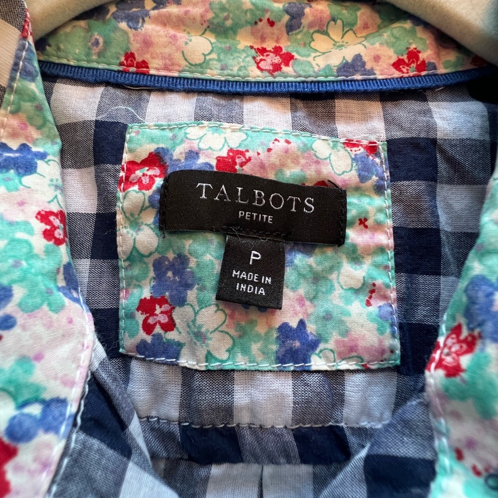 Talbots Women's Floral and Checkered Long Sleeve Button up Size P Petite Preppy - Picture 4 of 7